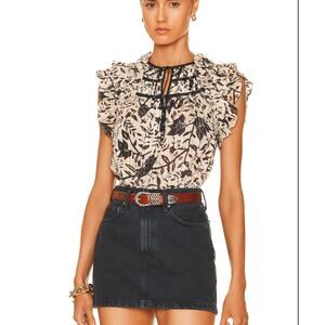 Ulla Johnson Asmara Top Size 0 Plumeria Floral Sleeveless Ruffled Beige